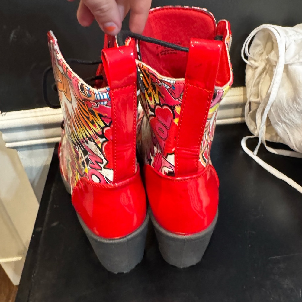 Ashley Blue Red Graphic Combat Boots - Picture 8 of 8